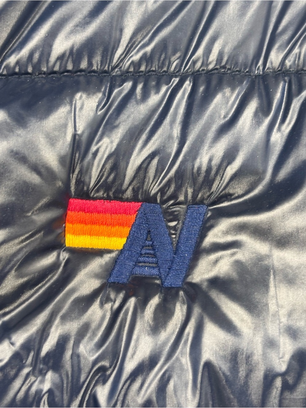 Aviator Nation Bolt Luxe puffer navy yellow glossy jacket /Coat Medium - Picture 6 of 9